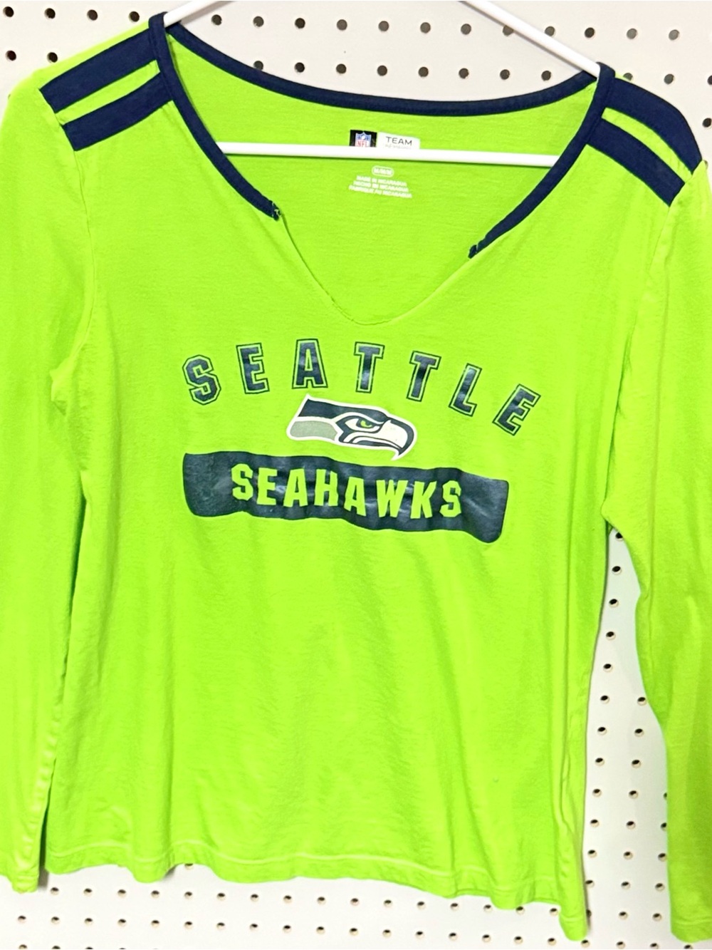 Seattle Seahawks Women's Neon Green Long Sleeve V-Neck Tee